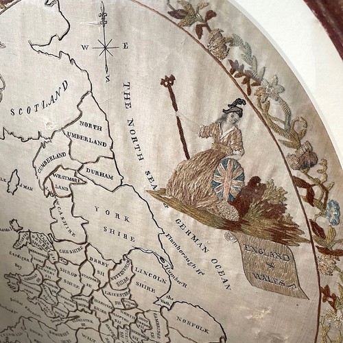 Embroidered silk sampler - sampler, map